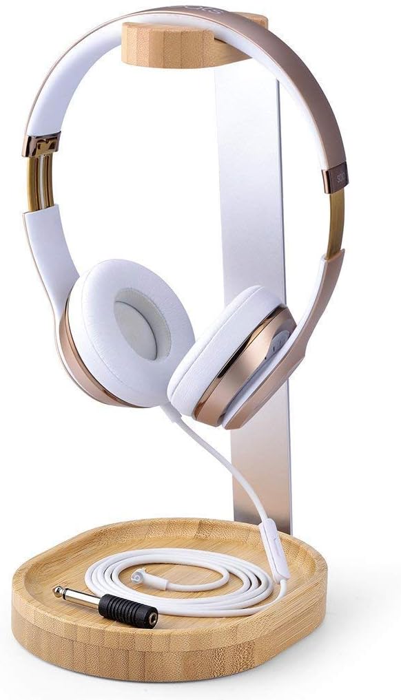 Avantree TR902 - Universal Wooden & Aluminum Headphone Stand Hanger with Cable Holder, Sturdy Desk