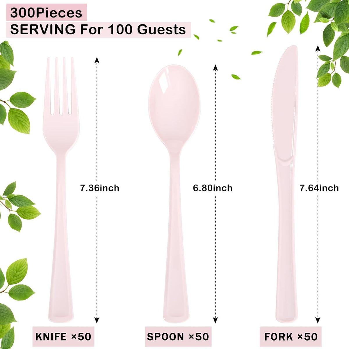 Supernal 300 Pieces Pink Plastic Silverware Heavy Duty Disposable Silverware Pink Utensils