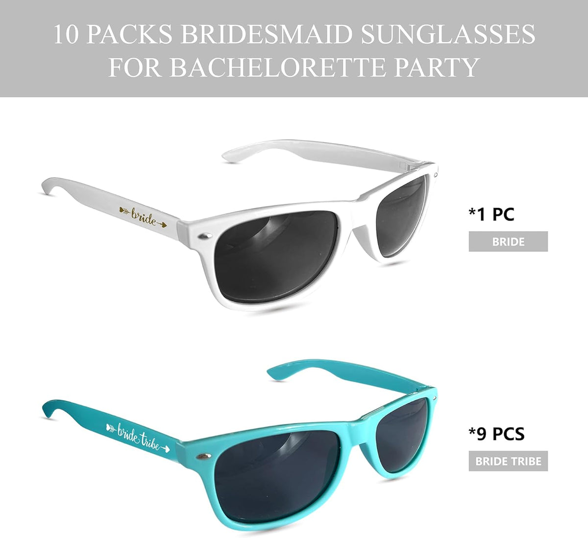 LADY&HOME 10 Pack Bachelorette Party Sunglasses, Bridesmaid and Bride Tribe Sunglasses for Bridal