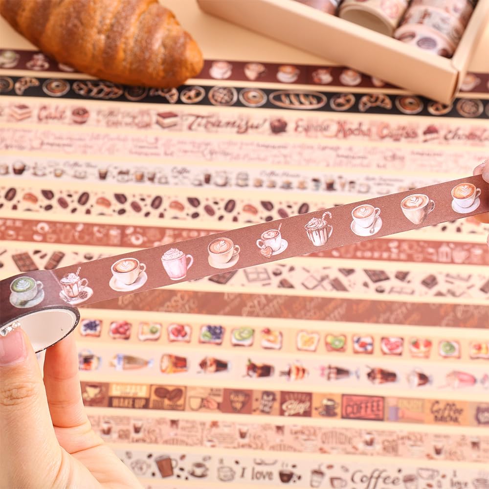 20 Rolls Coffee Theme Washi Tape Set, Writable Decorative Tapes for Scrapbooking, Bible Journaling