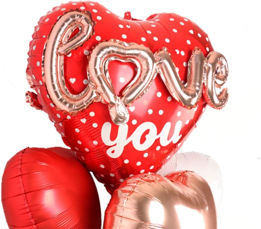 Red Heart Shape Rose Gold Love You Balloons Pack Of 6 Foil Helium Mylar Balloons For Valentines Day