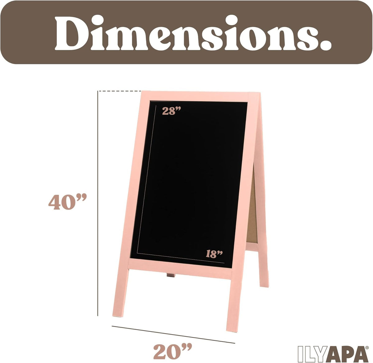 Ilyapa Wooden A-Frame Sign with Eraser & Chalk - 40 x 20 Inches Magnetic Sidewalk Chalkboard – Pink