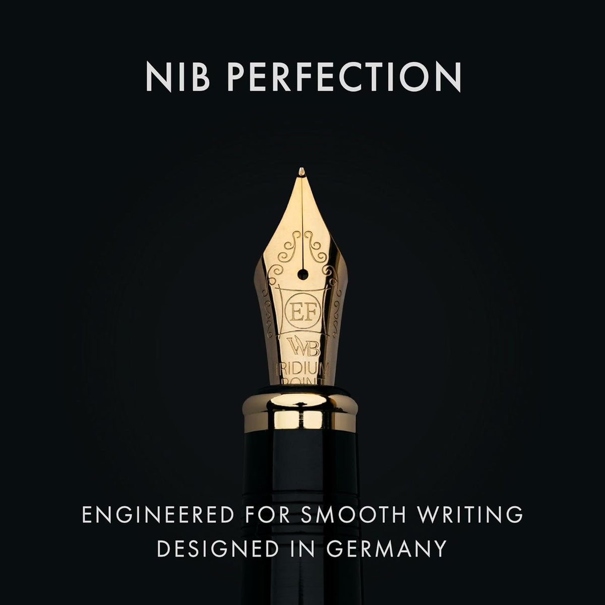 Wordsworth & Black Primori Fountain Pen Set [Black Gold]; Extra Fine Nib, Gift Case, 24 Ink