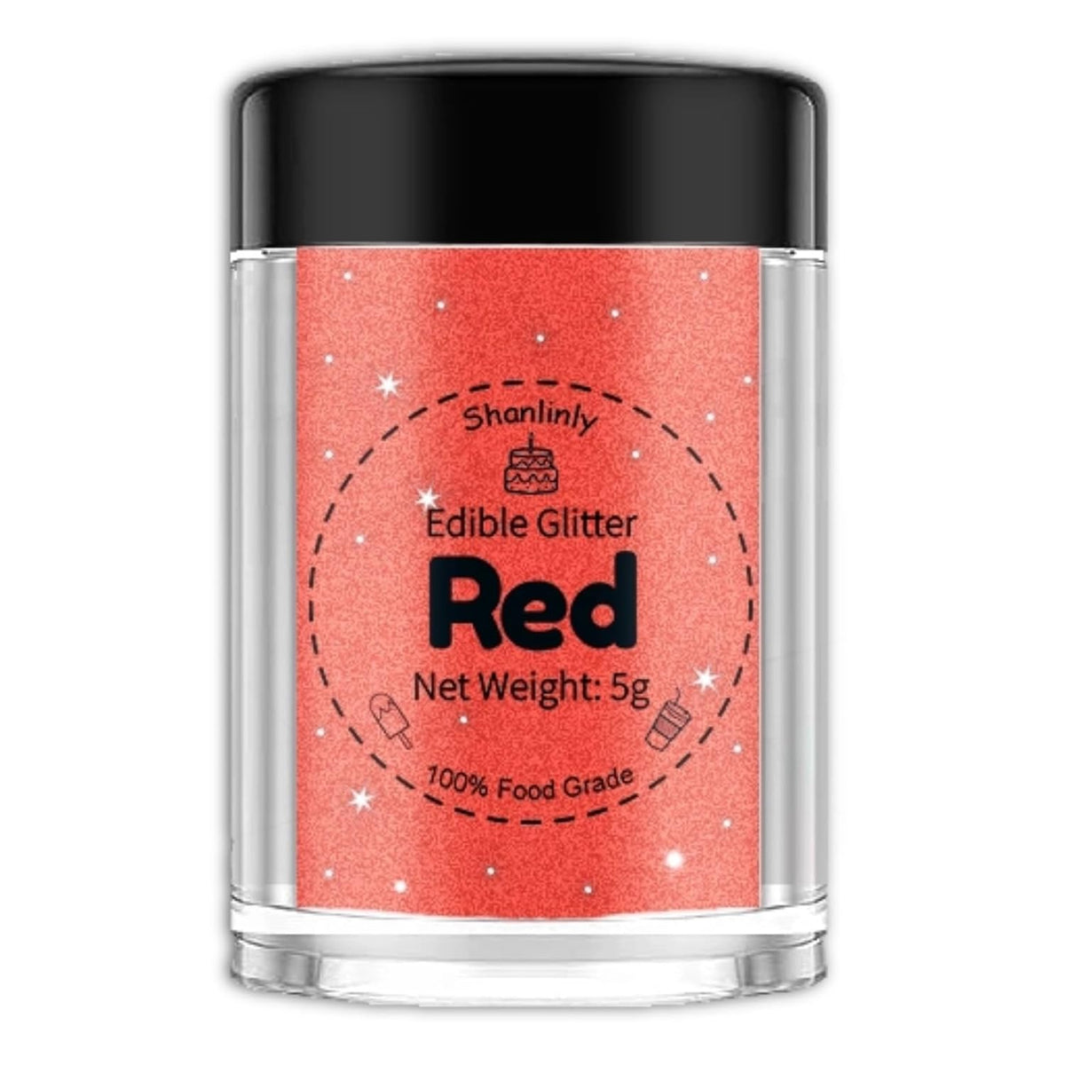 Shanlinly Red Edible Glitter for Cakes Drinks - Food Grade 5g Shimmer Luster Glitter Dust Edible