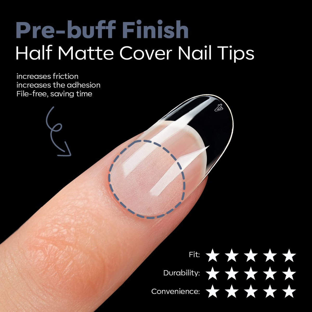Modelones Medium Round Oval Fake Nail Tips - 510Pcs Gel Tips Pre-shaped Half Matte Full Cover Clear