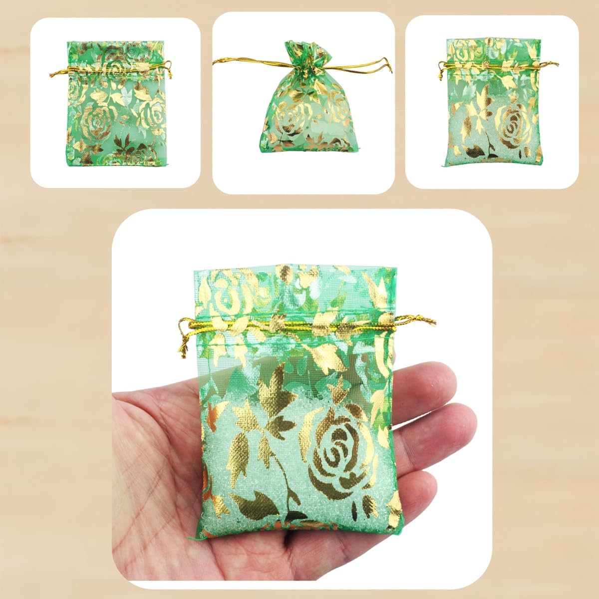 QIANHAILIZZ 100 Pack 2.8 x 3.5 Inch Flower Heart Organza Jewelry Gift Pouch Candy Pouch Drawstring