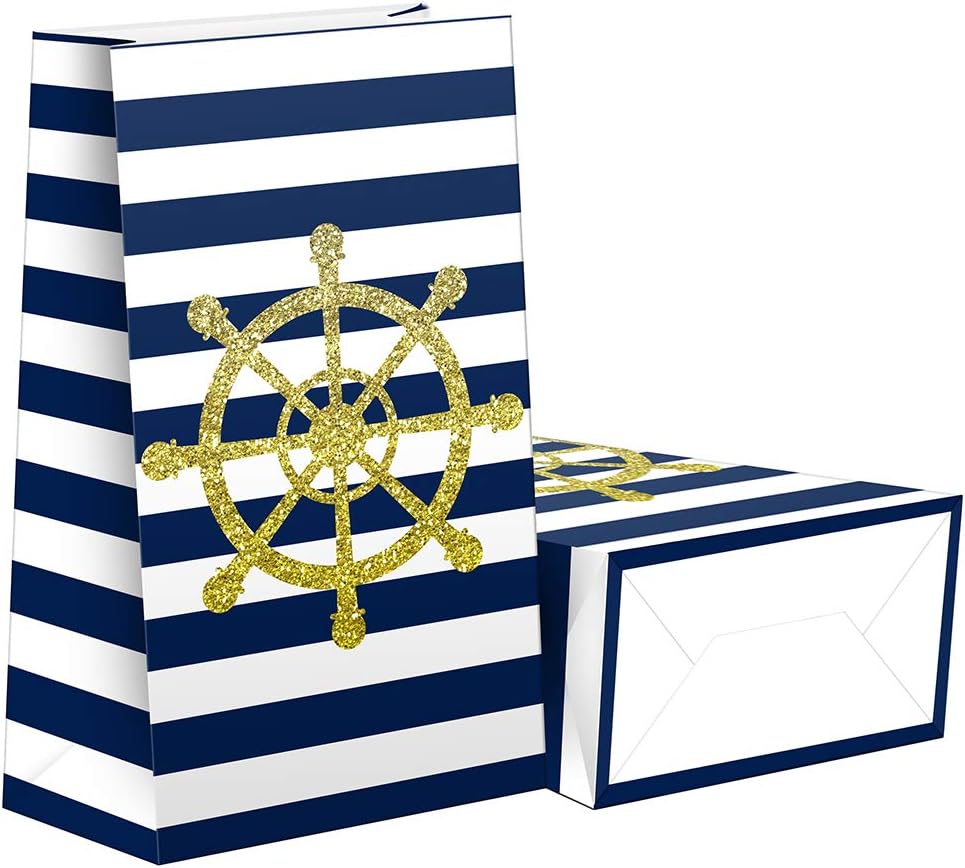 SamPartyShop Nautical Goodie Bags - 24 Pcs Nautical Party Favors Candy Bags with Stickers, Nautical