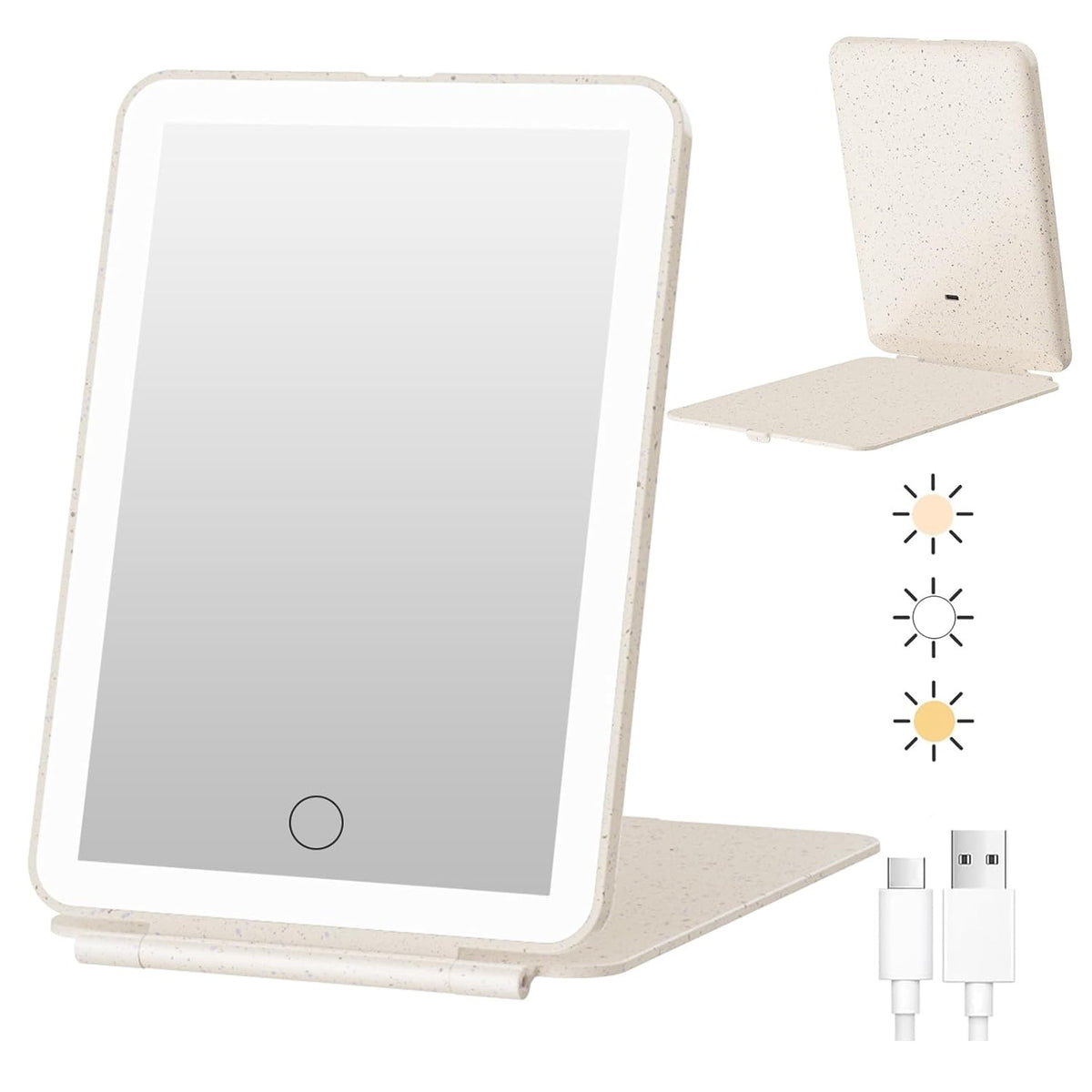 FUNTOUCH Rechargeable Travel Makeup Mirror with 72 Led Lights, Portable Lighted Makeup Mirror, 3