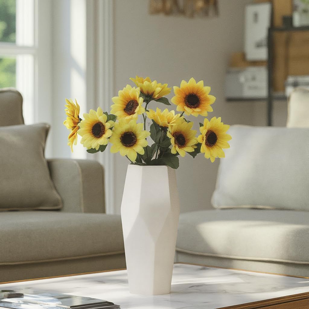 White Ceramic Vase – Modern Minimalist Flower Vase for Home Décor, Living Room, Office, Bedroom