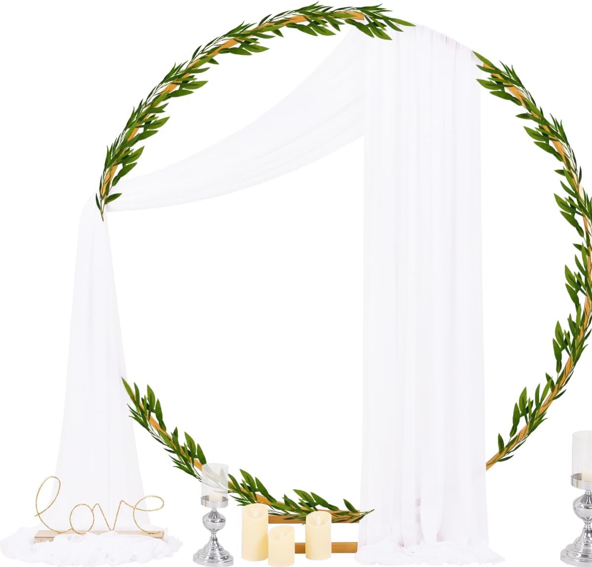 Socomi White Sheer Wedding Arch Draping Fabric 29" x 20Ft 4 Panels Outdoor Curtain Drapes Extra