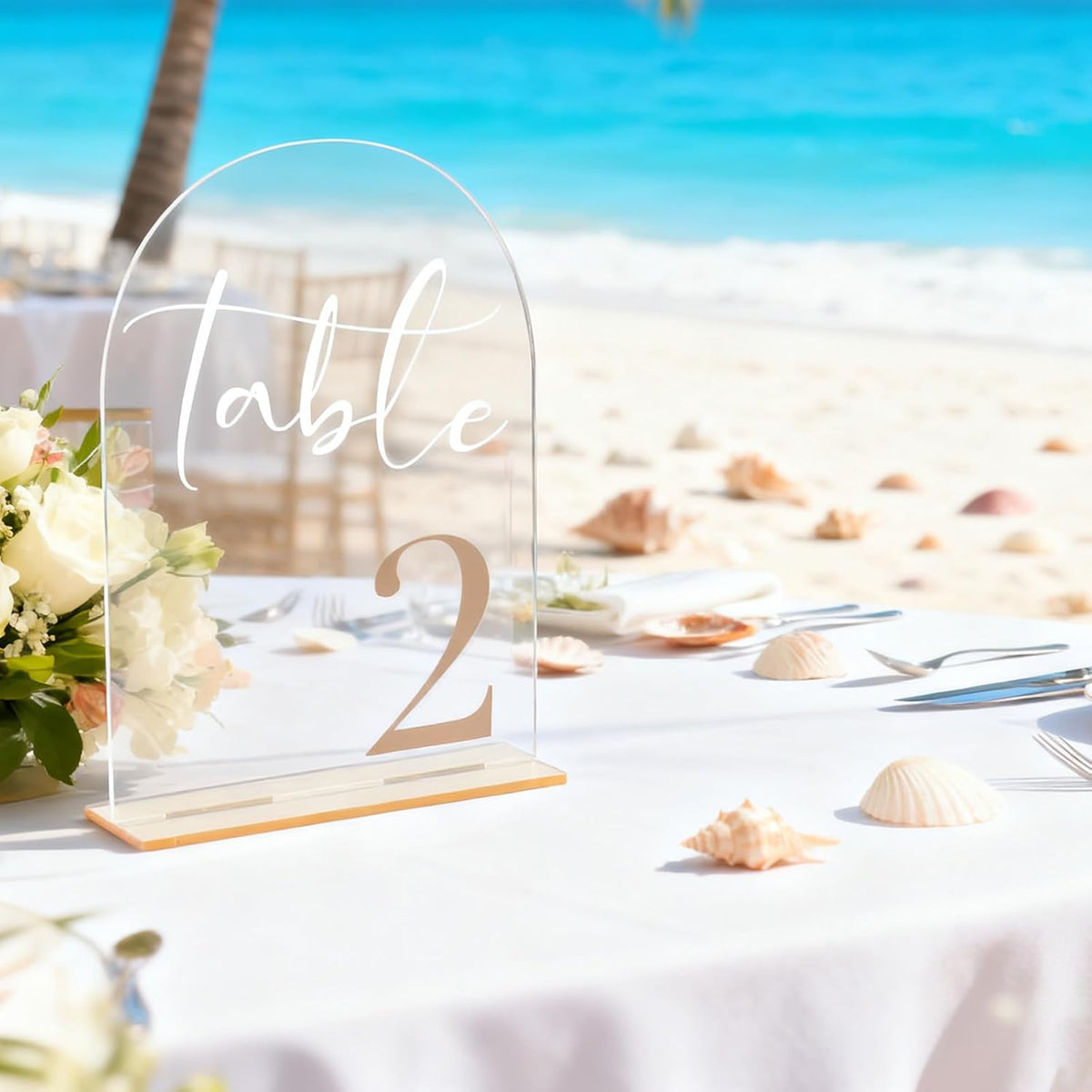 Wedding Table Numbers 1-20 with Stands, 5” x 7” Elegant Acrylic Display Signs with Golden Text