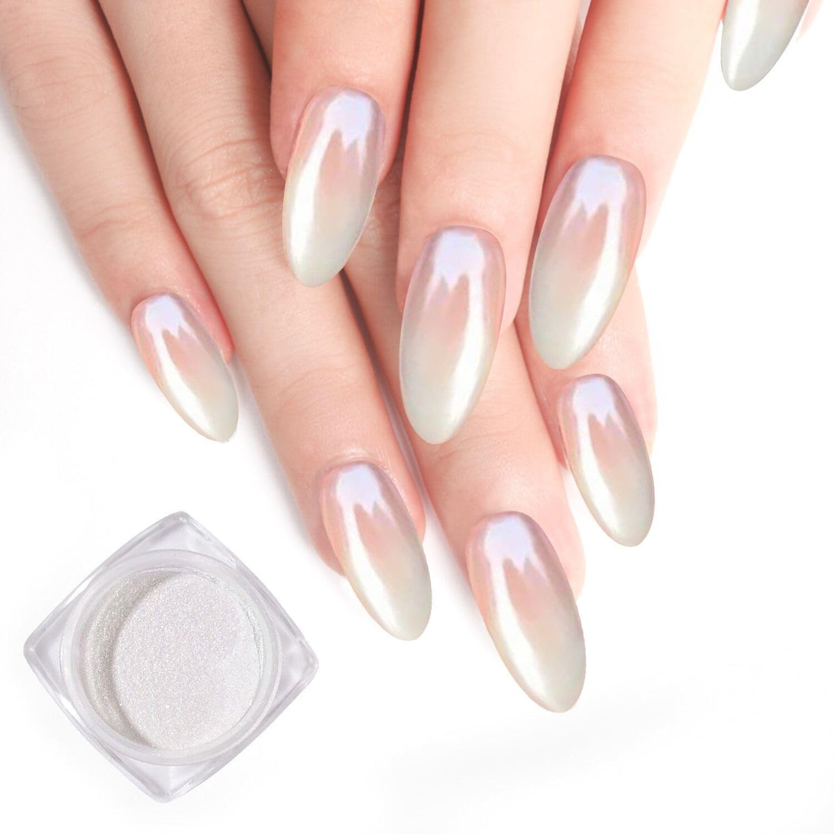 Pretty Diva White Pearl Chrome Nail Powder, Pearl Chrome Powder for Nail, Magic White Chrome Nail