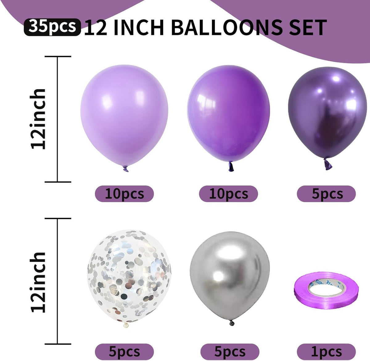 Purple Silver Balloons, 12 Inch Metallic Purple Silver Balloons Light Purple Silver Latex Balloons