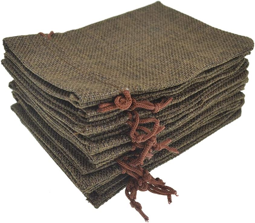 20pcs Burlap Drawstring Gift Bags, Natural Linen Jewelry Pouch for Valentine's Day, Wedding Party