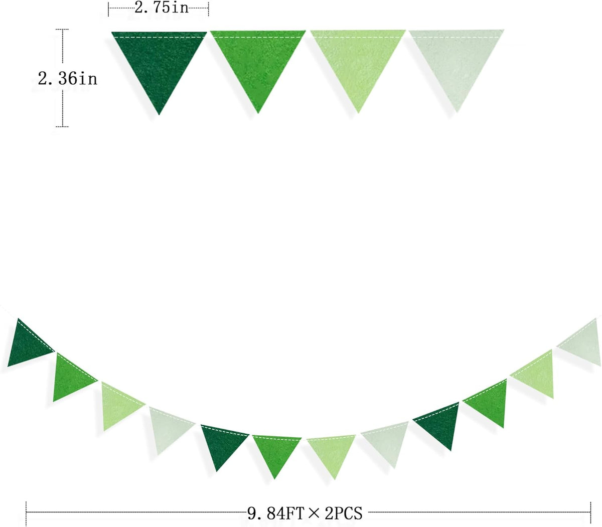 Green Party Decorations Ombre Green Felt Hanging Triangle Mini Bunting Pennant Banner Flag for