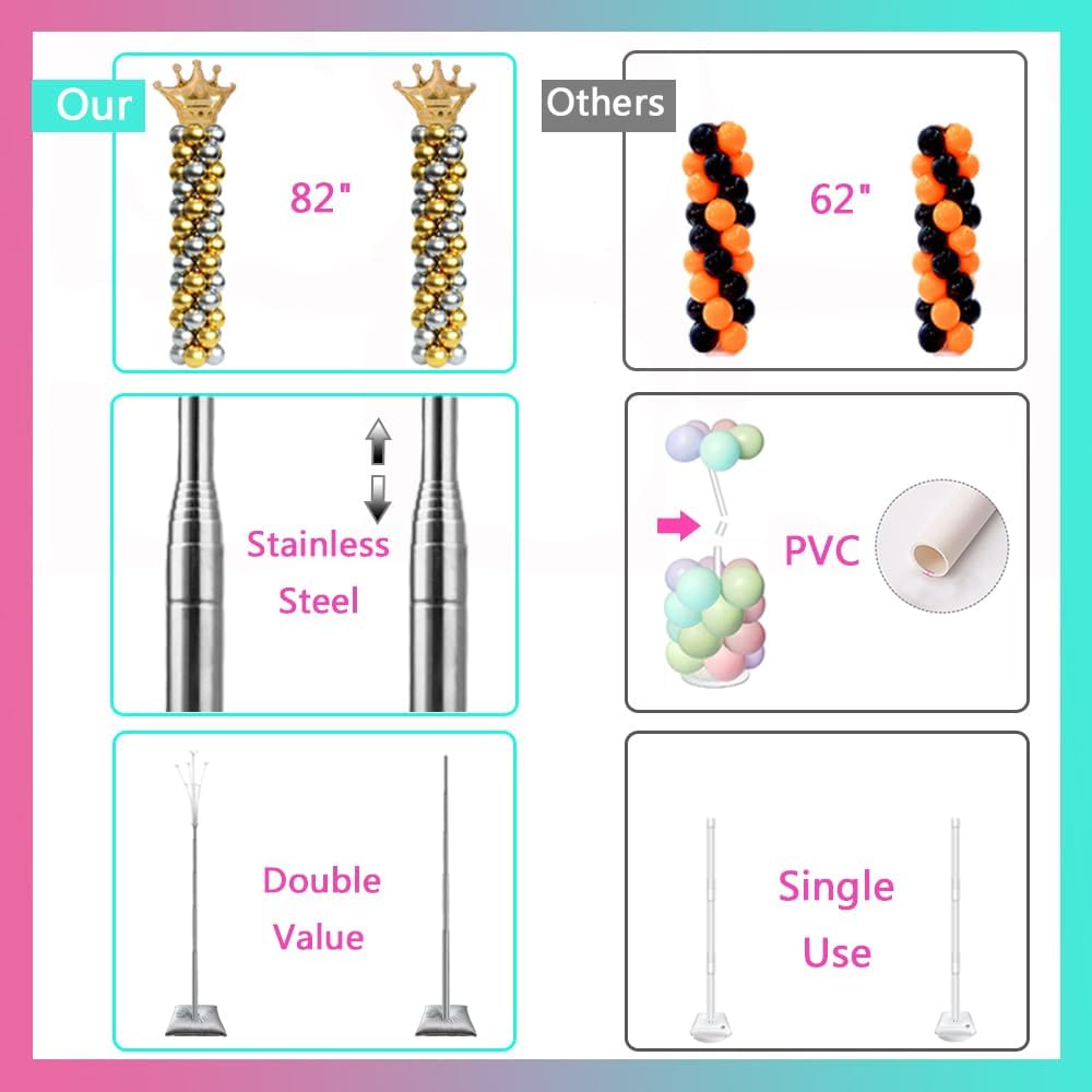 4 Set Balloon Stand Kit, 9 Feet Adjustable Balloon Arch for Floor, Ballon Column Tower with Weights