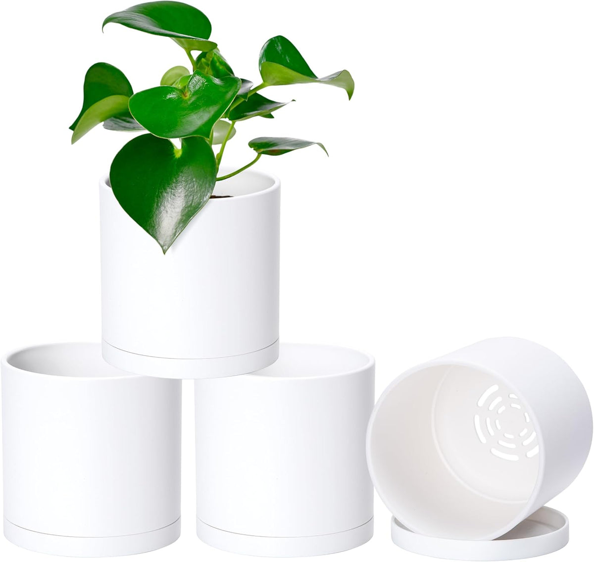 D'vine Dev 4 Pack 5 Inch Modern Plastic Plant Pots, Small Garden Planters for Plant with Drainage