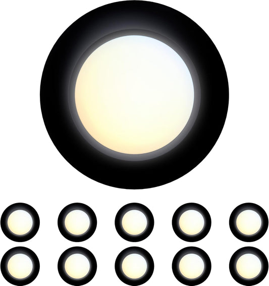 10 Packs 4 Inch Black LED Low Profile Recessed & Surface Mount Disk Light, Round, 10W, 600 Lumens