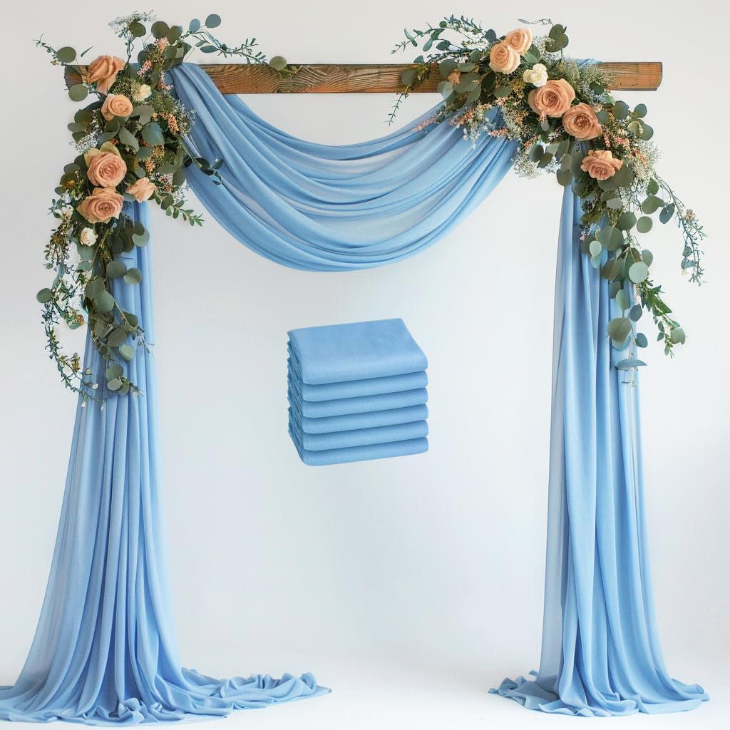 Wokceer Wedding Arch Draping Fabric 6 Panels 28.7" x 20FT Dusty Blue Drapes Sheer Fabric Backdrop