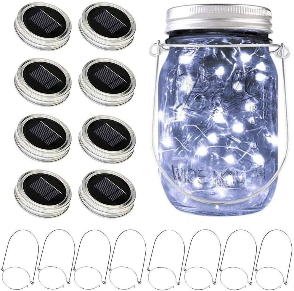SunKite Solar Mason Jar Lights [Updated], 8 Pack 20 LED Waterproof Fairy Firefly Jar Lids String