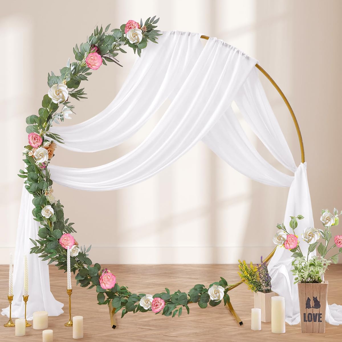 White Wedding Arch Draping Fabric 29" x 20 FT White Drapes for Backdrop Sheer Curtains Wedding
