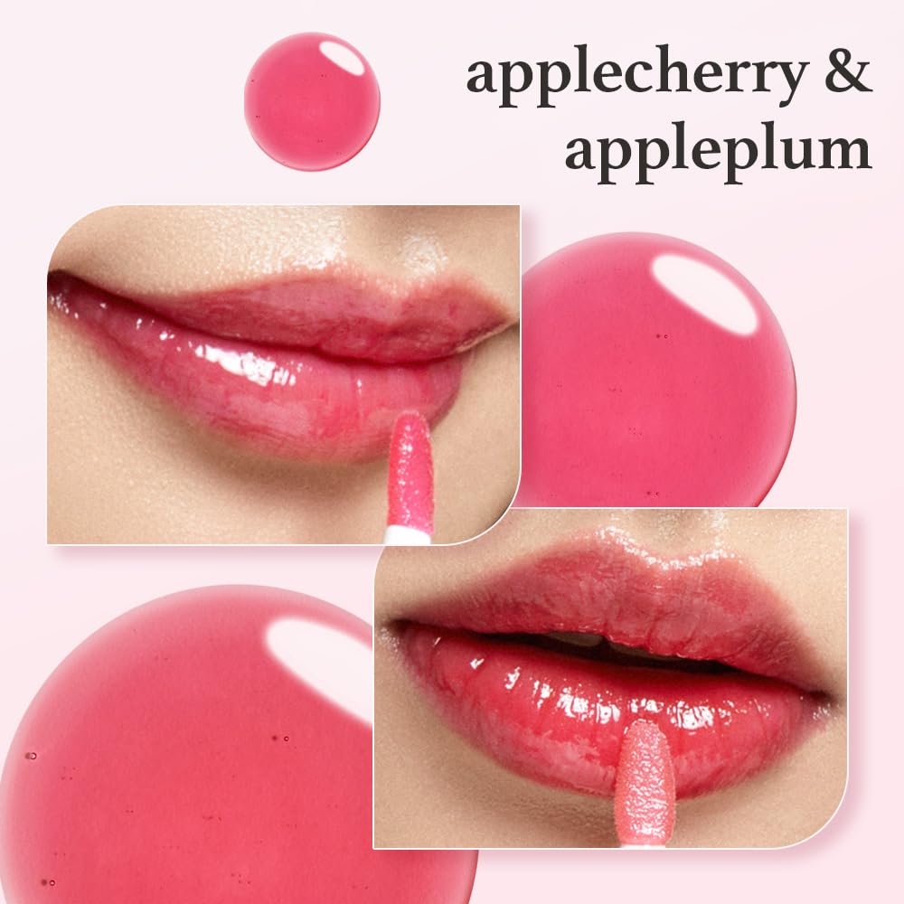 NOONI Vegan Appleseed Lip Oil Set - Applecherry & Appleplum | Long-Lasting, Moisturizing, Plumping