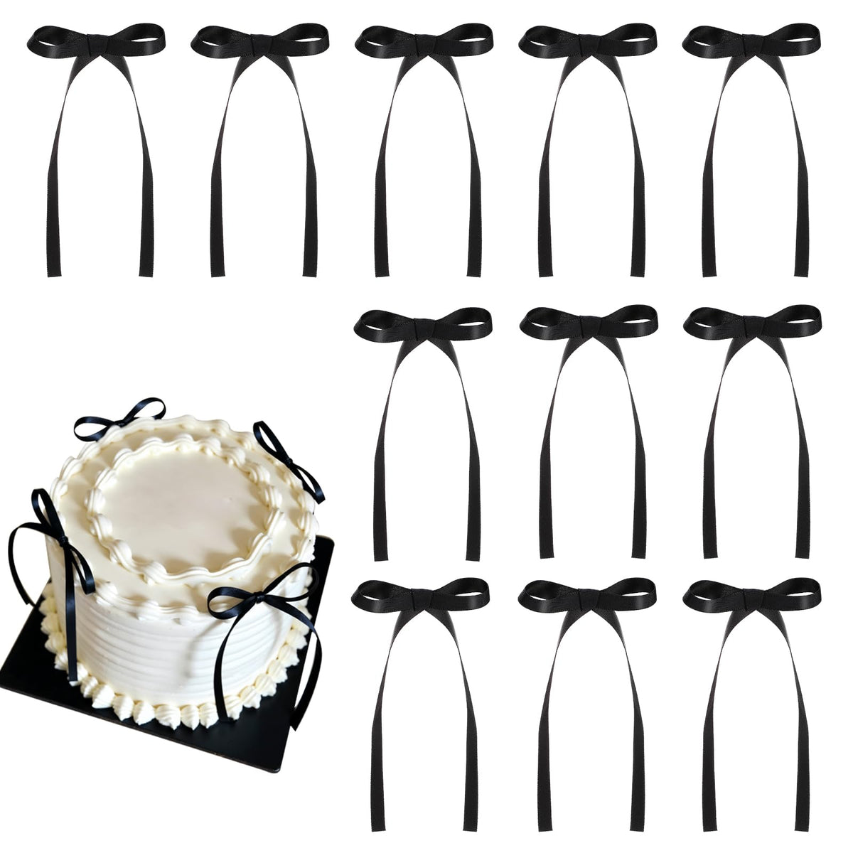 30 Pack Bow Cake Toppers Black Ribbon Bows for Cake Back to School Decor