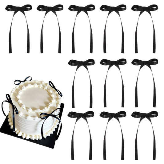 30 Pack Bow Cake Toppers Black Ribbon Bows for Cake Back to School Decor