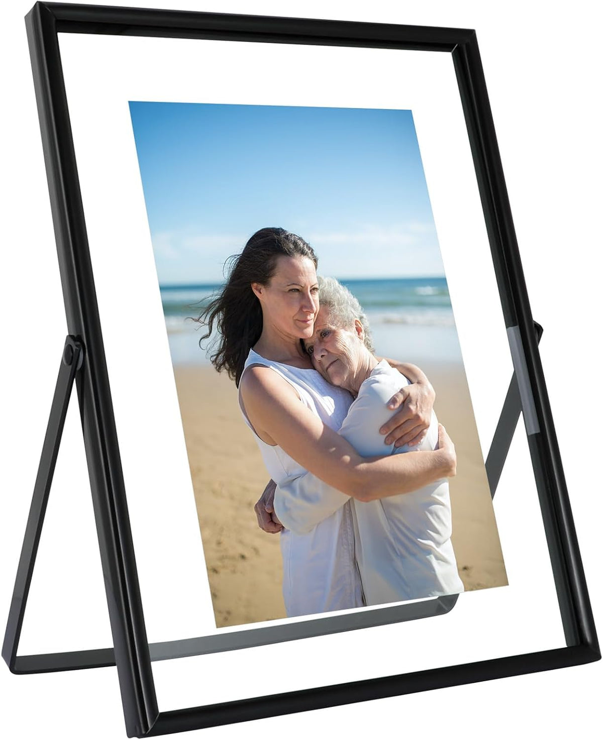 Black Floating Frame (6"x8", Vertical), For Picture 5x7, 4x6, 3x5, Tabletop Shelf Photo Frame