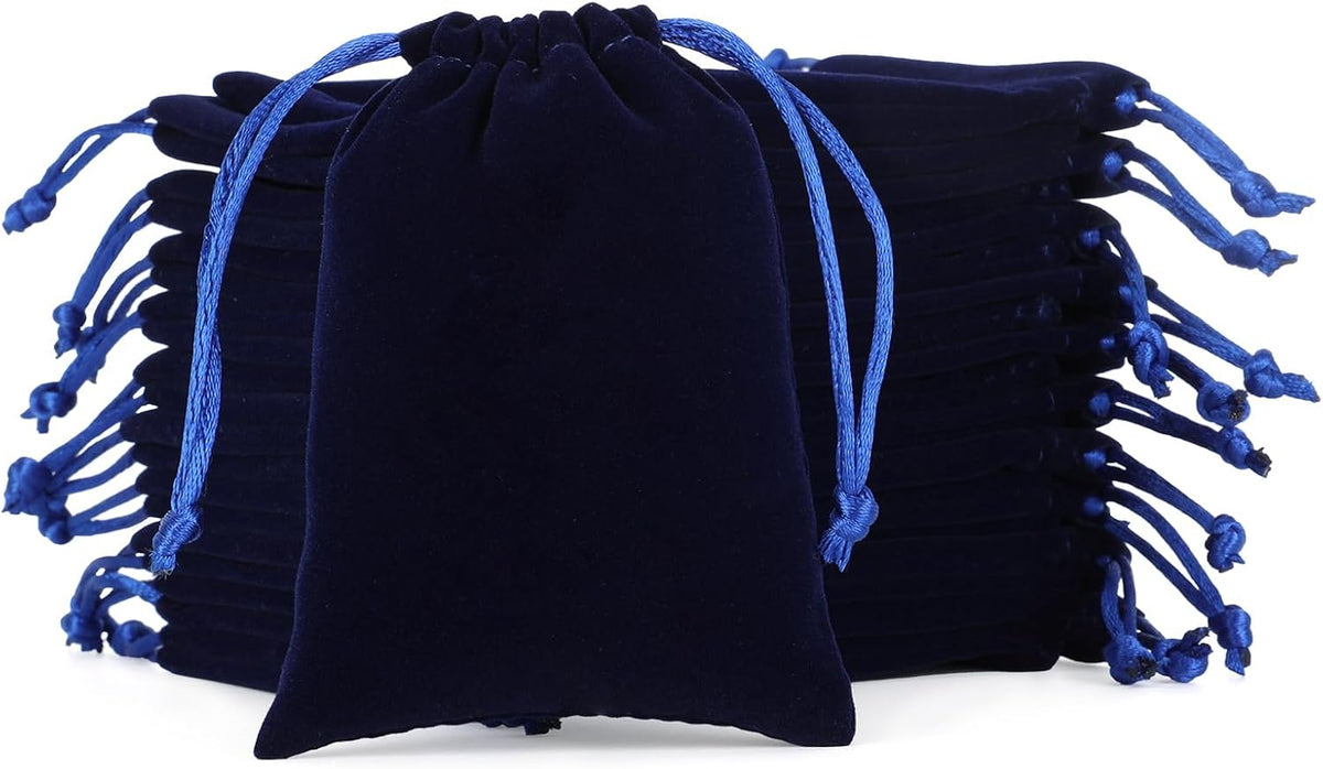 Velvet Drawstring Jewelry Bag, 50Pcs Blue Coin Pouch, 3x4 Dice Bag, for Small Jewelry, Wrapping