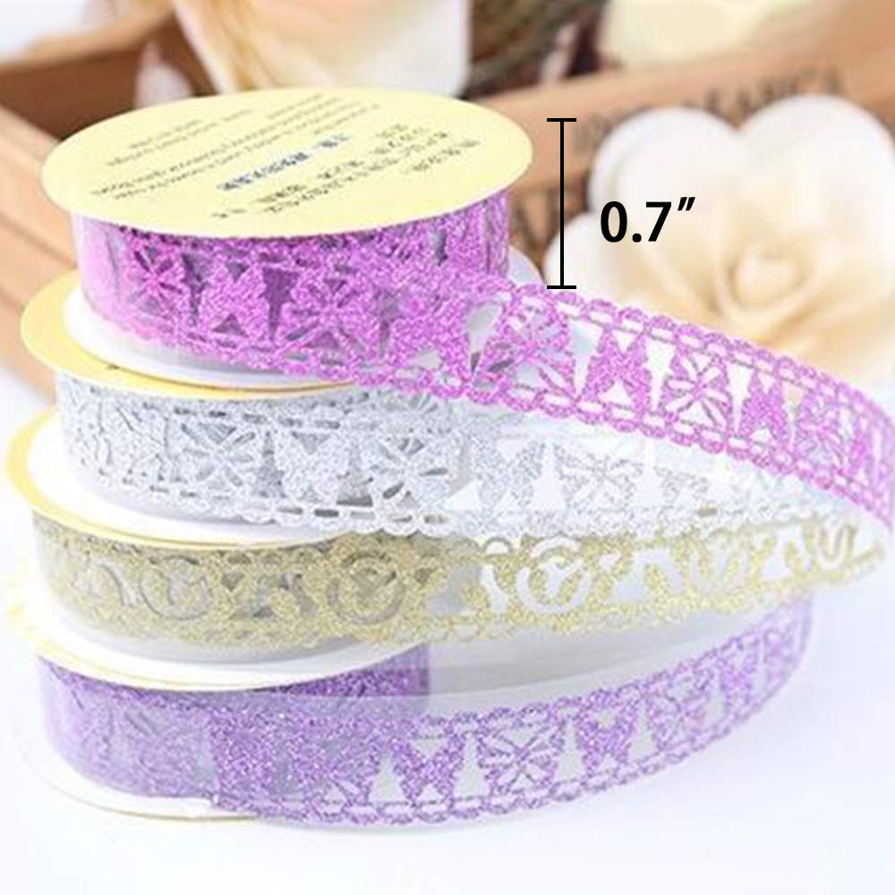 SallyFashion Washi Tape for Scrapbooking, 6 Roll Lace Pattern Glitter Tape in 6 Colors for