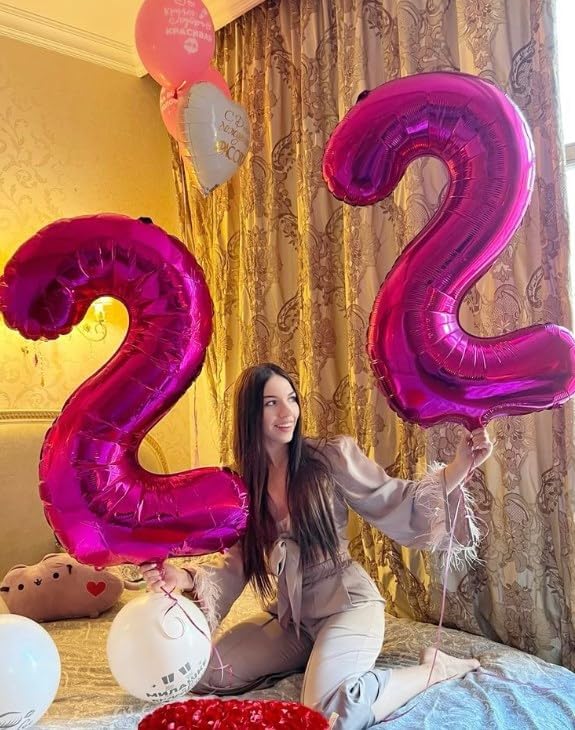 40 Inch Big Hot Pink Number 2 Balloon Birthday Decoration, Number 2 Helium Balloon 12 20 22 23 24