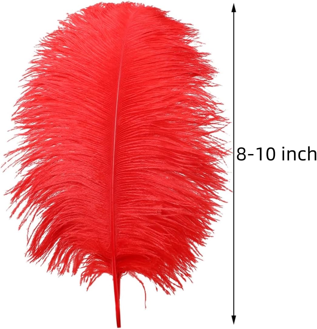 Ballinger Red Ostrich Feathers Bulk - 24Pcs 8-10inch Feathers for Crafts,Party Centerpieces,Wedding