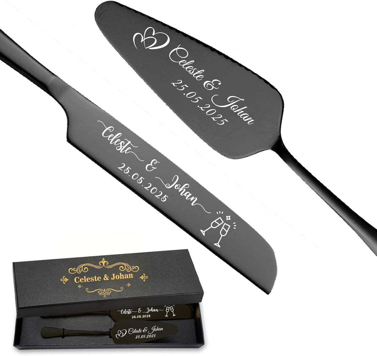 Personalized Wedding Cake Knife and Server Set Stainless Steel Cake Cutter Server Engraved Cake