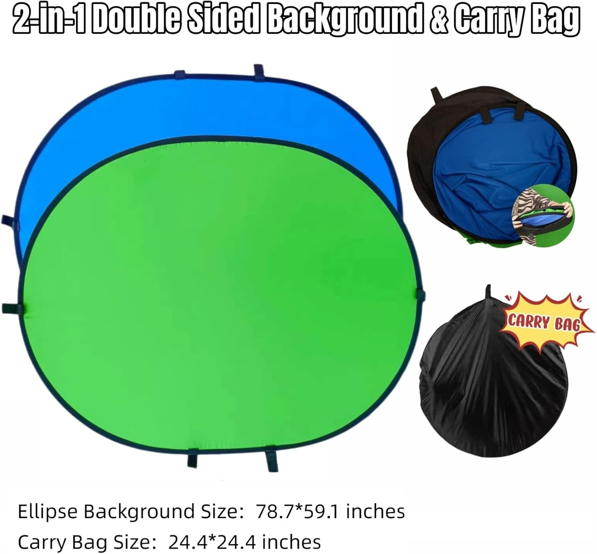 Blue Green Screen Backdrop Double Sided Collapsible Greenscreen Backdrop with Carrying Bag,Portable