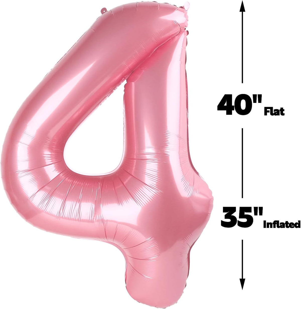 40 Inch Pearlescent Pink Large Number 4 Balloons, Giant Foil Number Four 14 24 34 40 44 Balloons