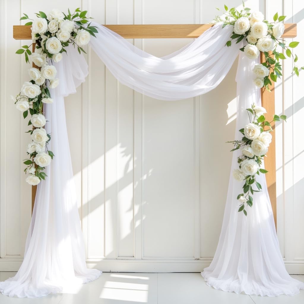 White Wedding Arch Draping Fabric 4 Panels 30'' x 18FT Sheer Chiffon Arch Drapery for Photo Booth
