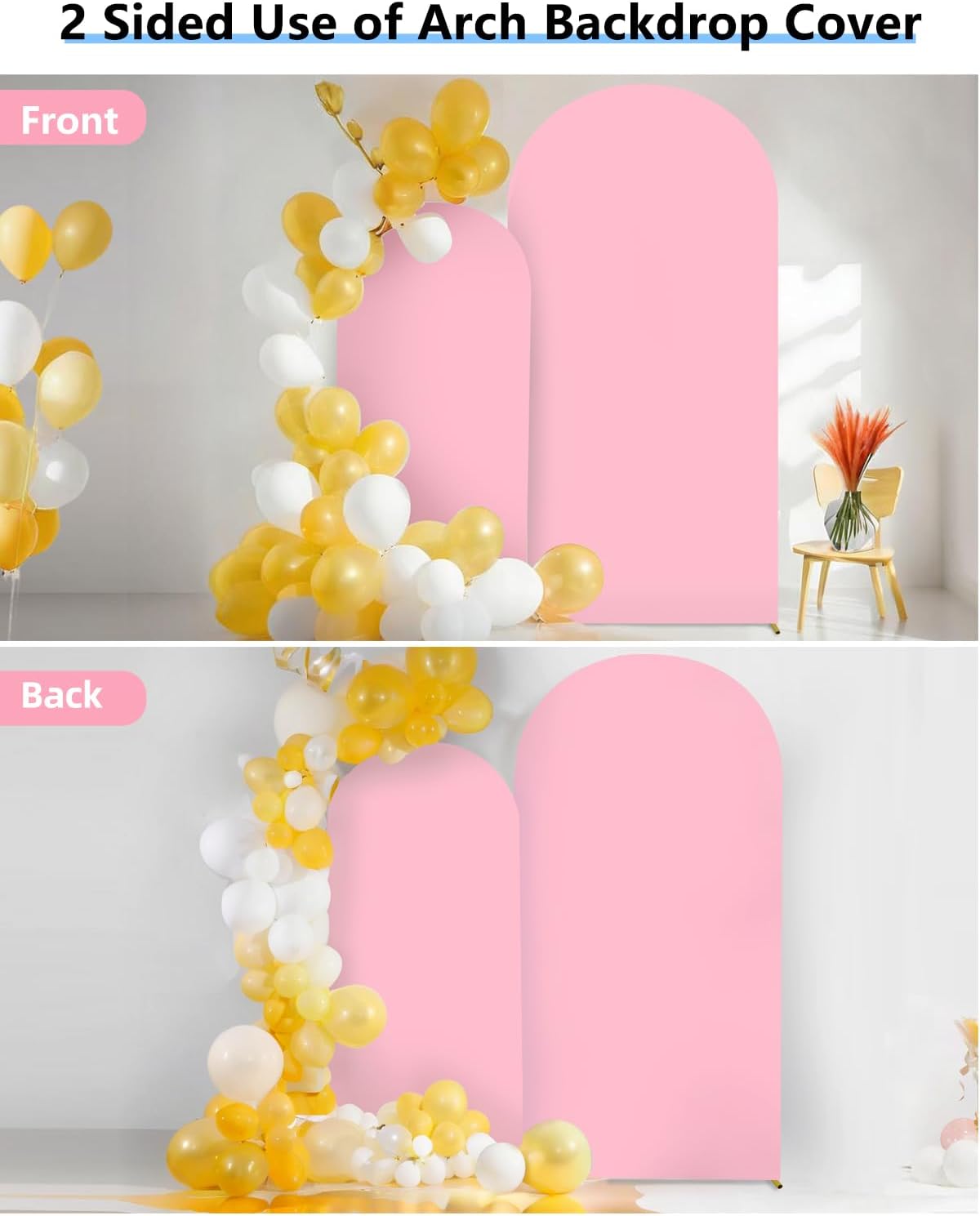 HEMMOTOP Pink Arch Backdrop Cover 7.2 ft, 6ft, Wedding Arch Covers Stretchy Backdrop 2 Set, 2-Sided