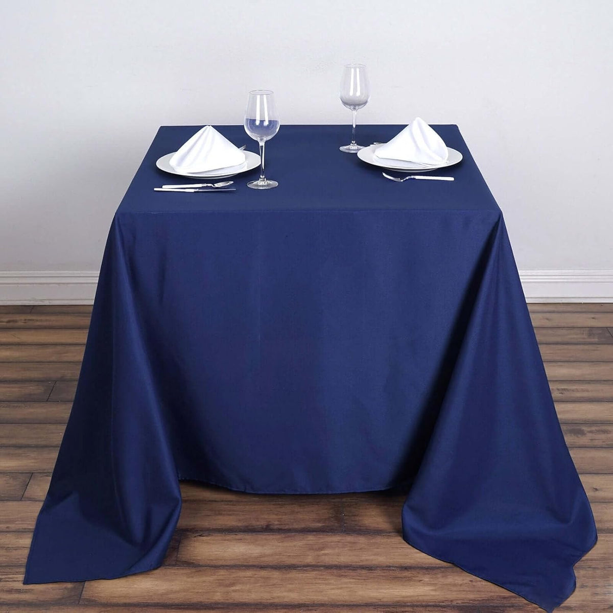 Efavormart 90" Navy Blue Wholesale Linens Polyester Square Linen Tablecloth for Kitchen Dining