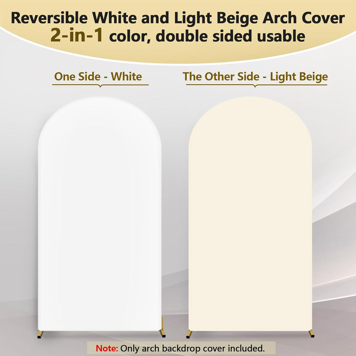 Hemmotop 7.2 ft Arch Backdrop Cover (One Piece Double Color), White and Light Beige Spandex Arch