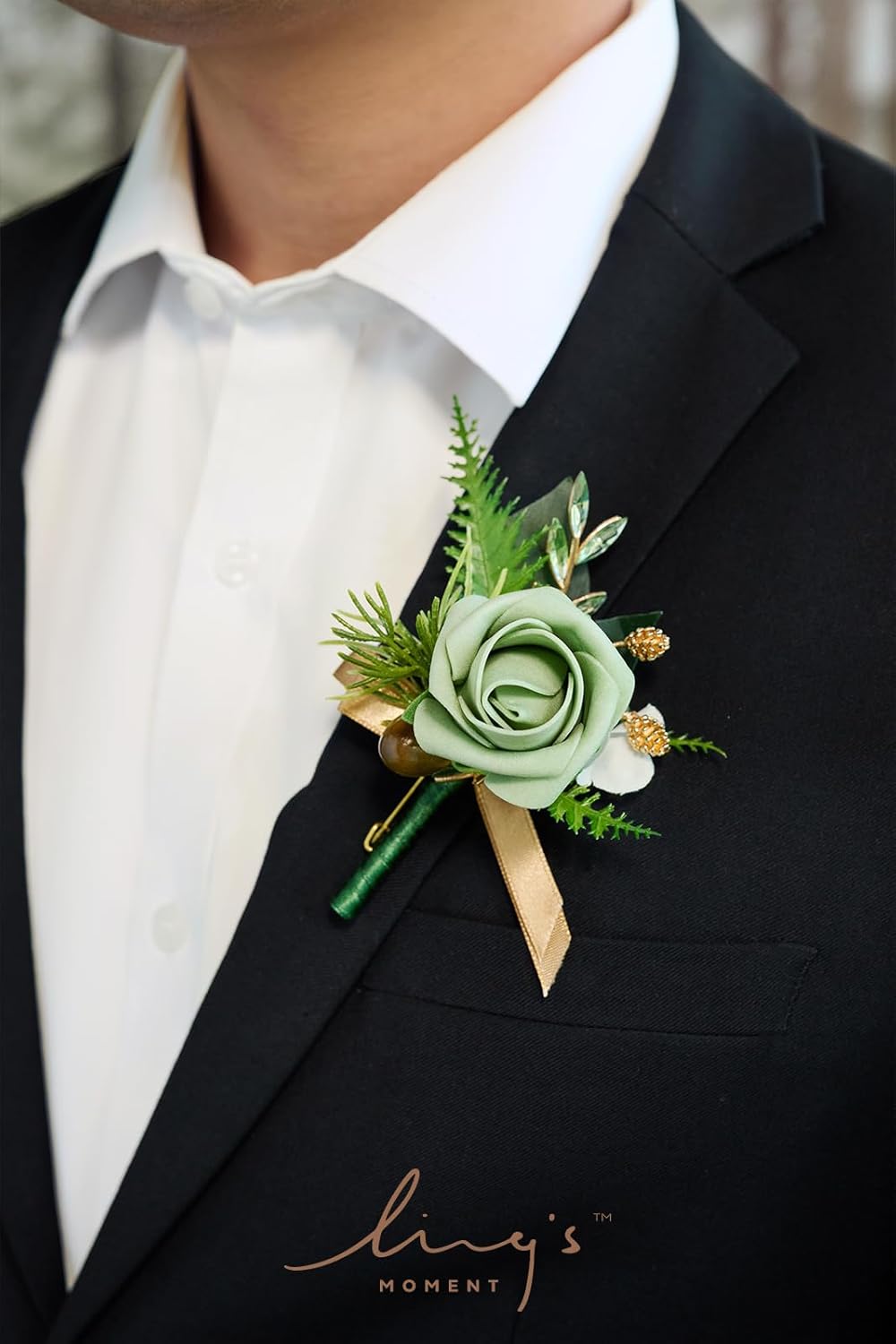 Ling's Moment Boutonniere for Men, 6pcs Groom Groomsmen Boutonniere, Artificial Flowers for Wedding