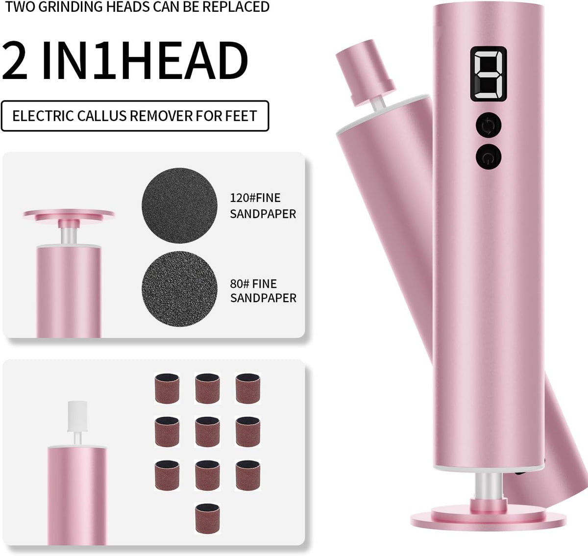Powerful Electric Foot File & Callus Remover - Over 1-Hour Continuous Use, 360° Rotating Grinder