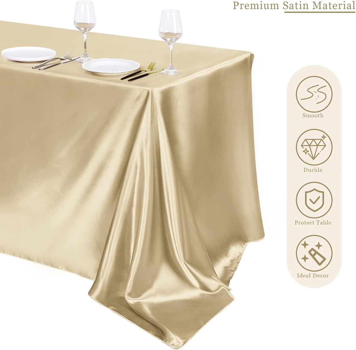 TURSTIN 4 Packs Champagne Satin Tablecloth 102 x 58 Inch Overlay Satin Table Cover Rectangle Bright