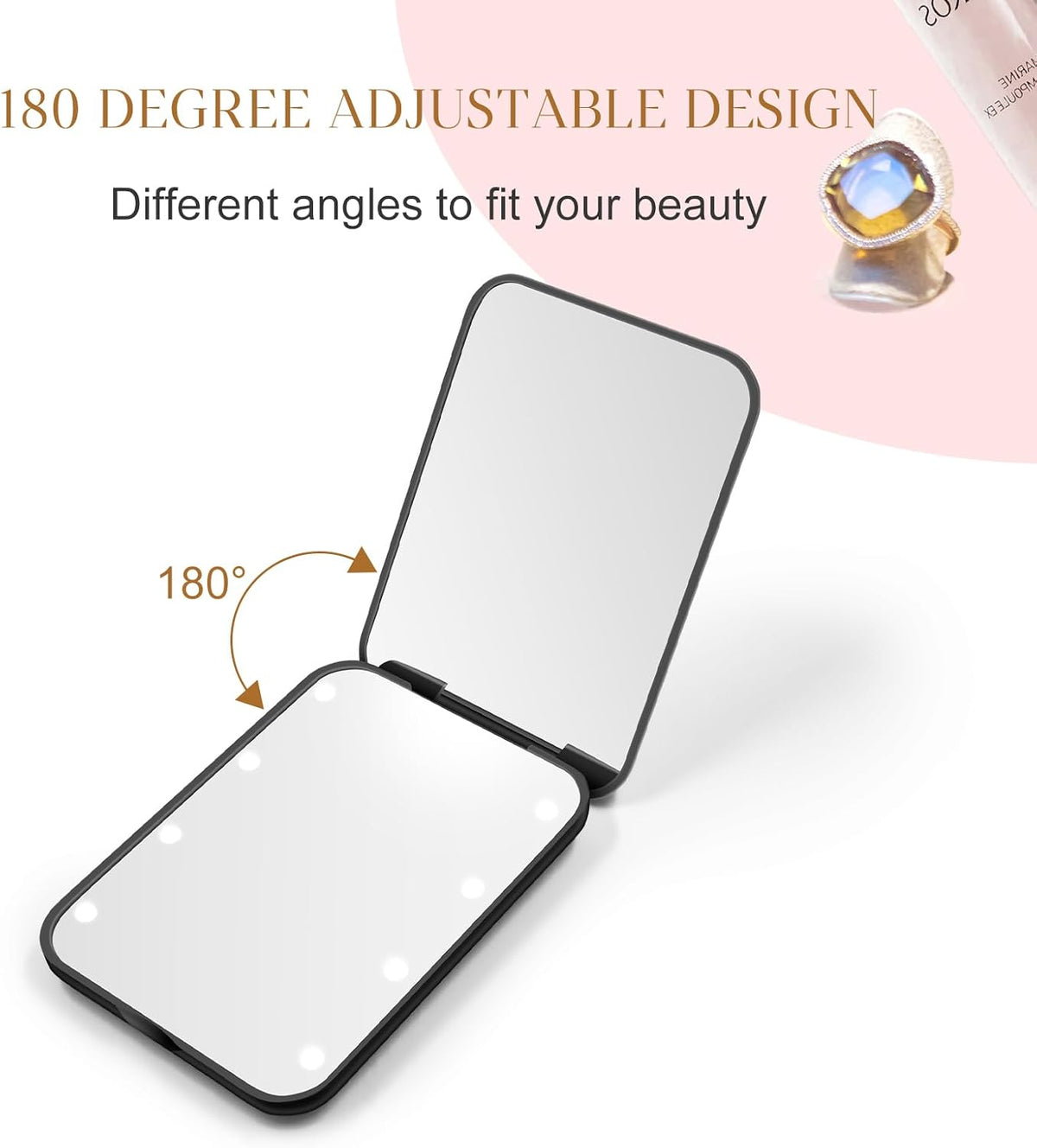 Compact Mirror, 1X/3X Magnification LED Pocket Mirror with Nternal BIattery, Pink Mini Mirror for