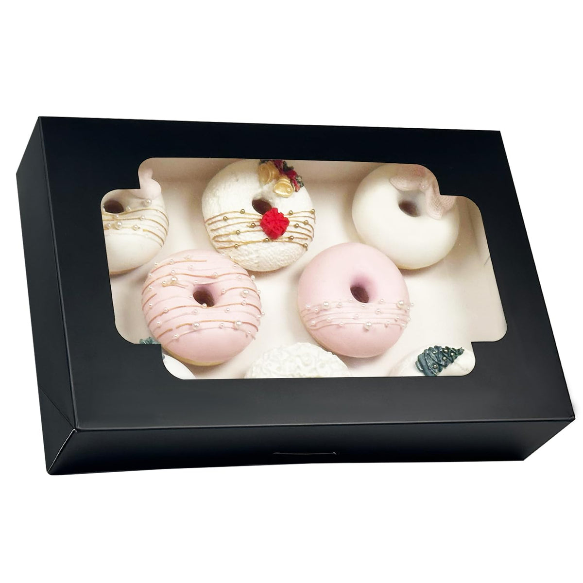 qiqee Auto-pop up Black Cookie Box with Window 12x8x2.5 inch 32 Packs Two Uses One Second Folding
