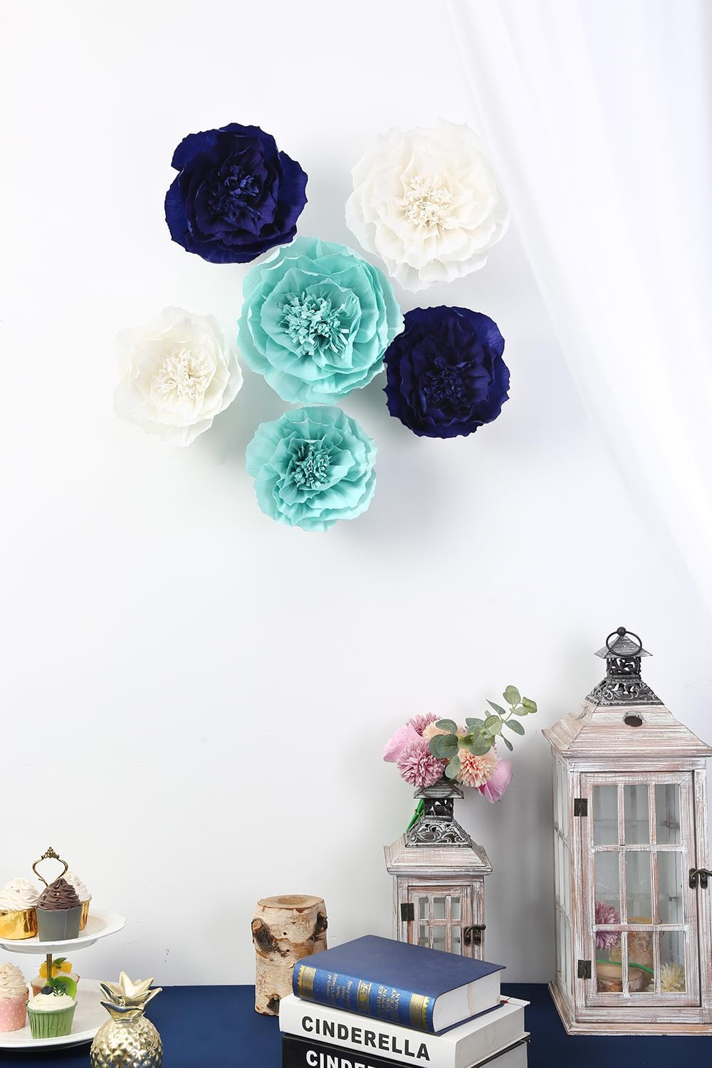 Paper Flower Decorations for Wall, Navy Blue Wedding Backdrop, Baby Boy Nursery Wall Decor, Bridal