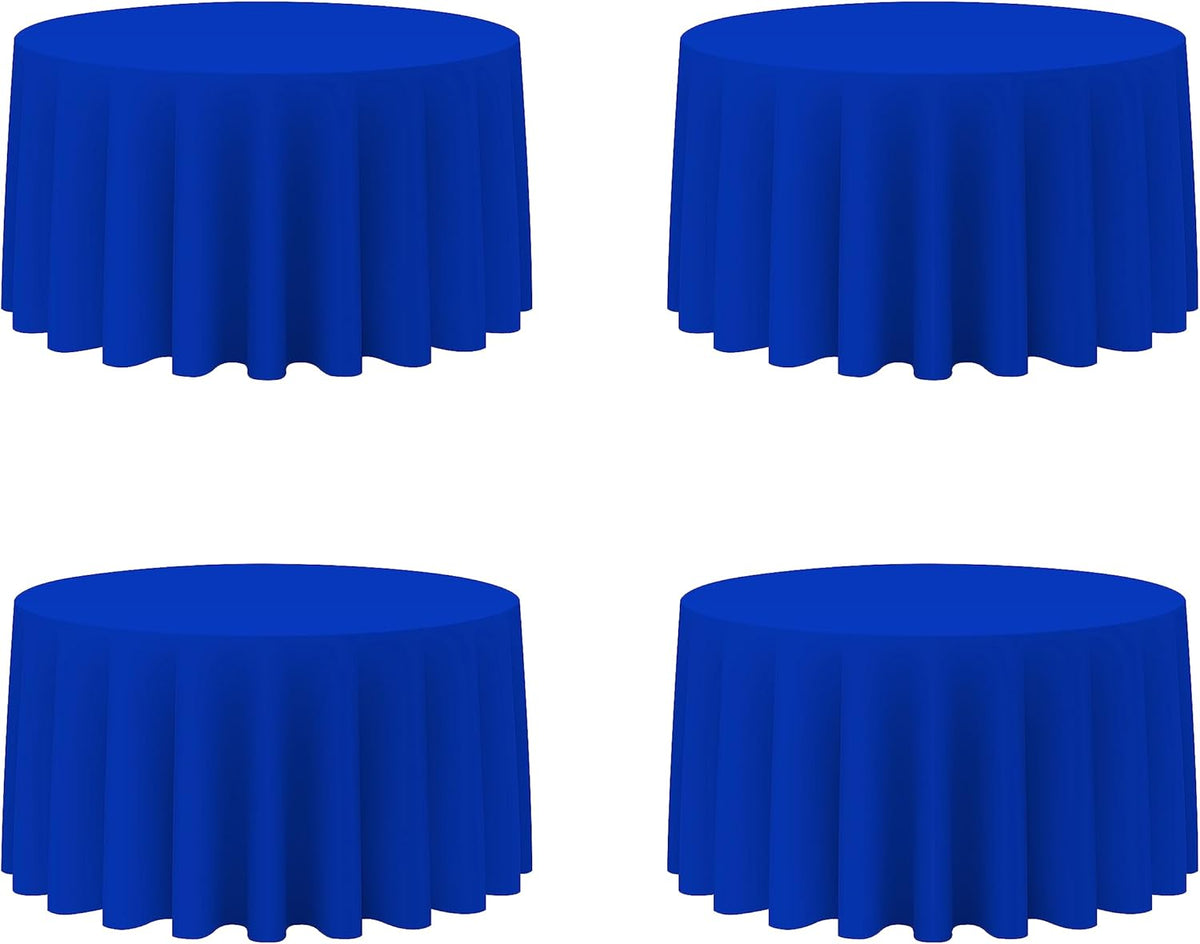 BRILLMAX 4 Pack Royal Blue Round Tablecloths 120 Inch - Circle Bulk Linen Polyester Fabric Washable
