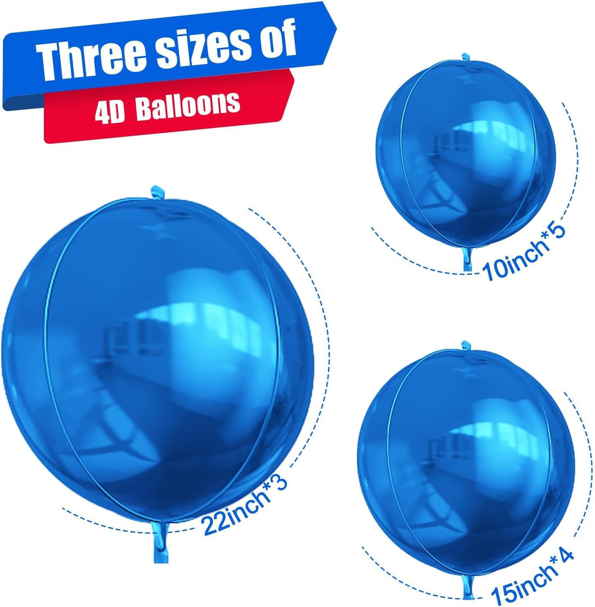 12Pcs Dark Blue Round Foil Balloons, 22" 15" 10" 4D Helium Ball Balloon, Metallic Blue Foil Balloon