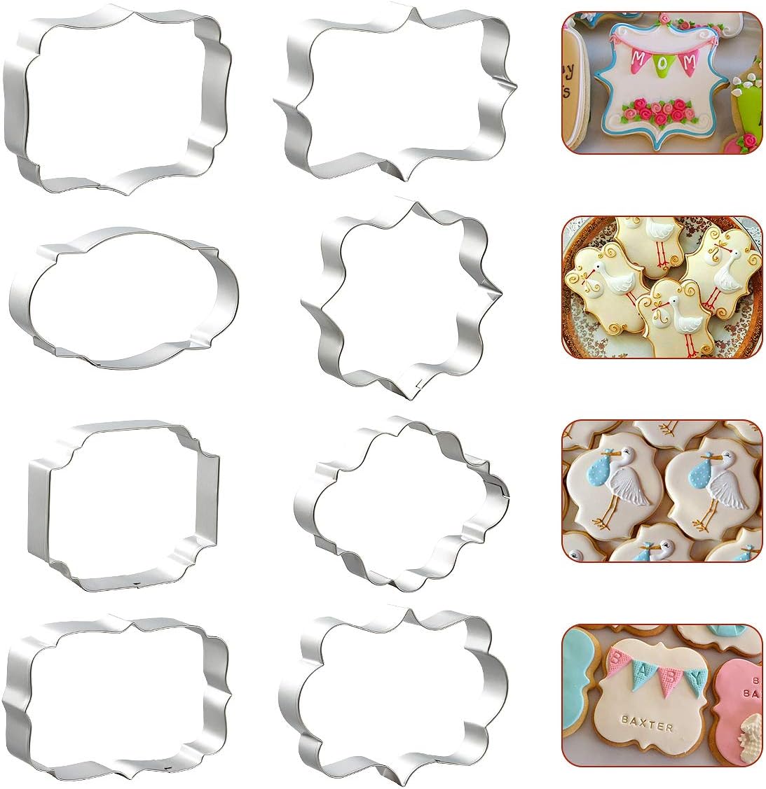 8 PCS Plaque Frame Cookie Cutters, Stainless Steel Plaque Plate Cookie Cutter Fondant Cake