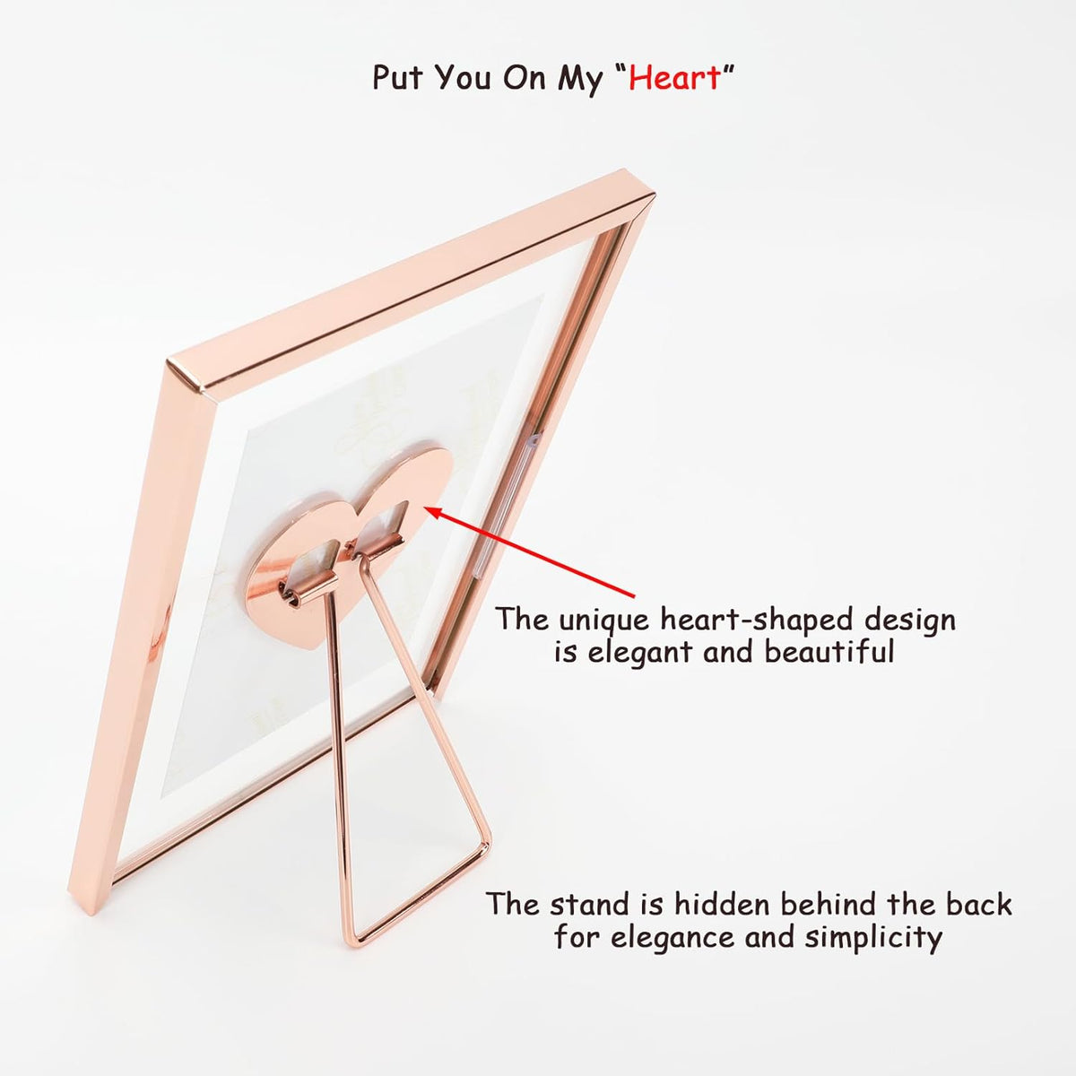Rose Gold Floating Frame (5"x7",Vertical) with “Heart”, For Picture 4x6,3x5, 2x3, Classy Gift For